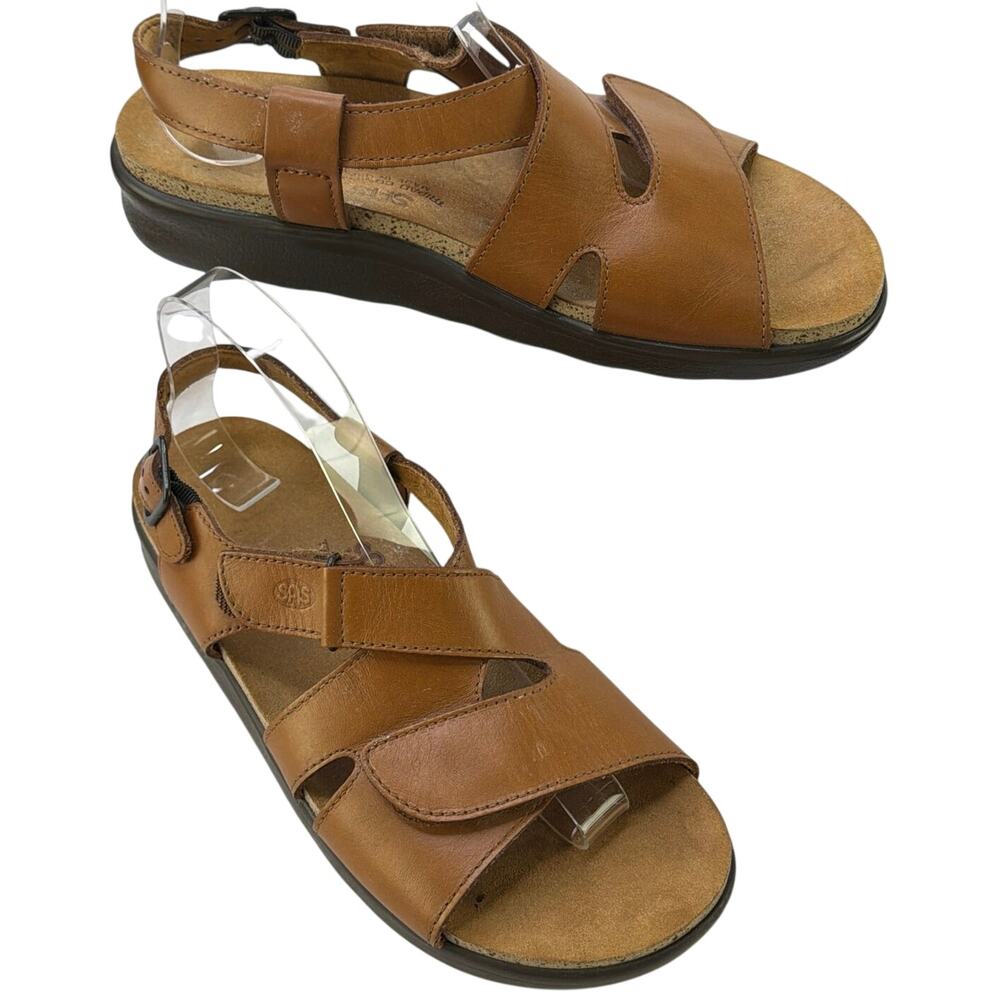 SAS Huggy Cross Leather Adj EZ Strap Tripad All Dat Comfort Sandal Caramel S 8